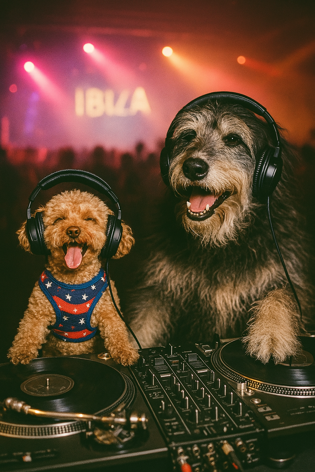 Alfred and Hudson DJing in Ibiza